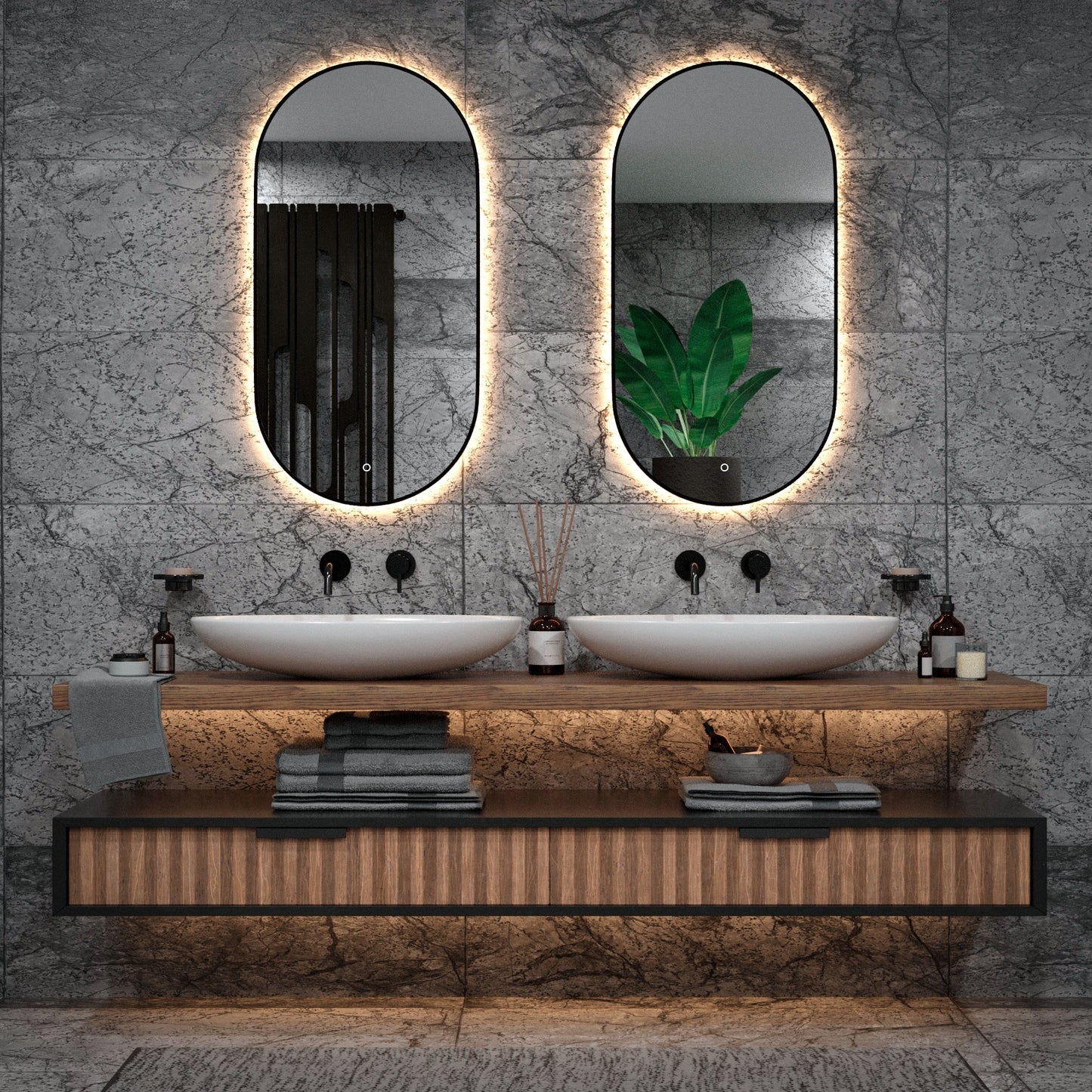 Badkamerspiegel - 100x50cm Ovaal - Zwart Frame