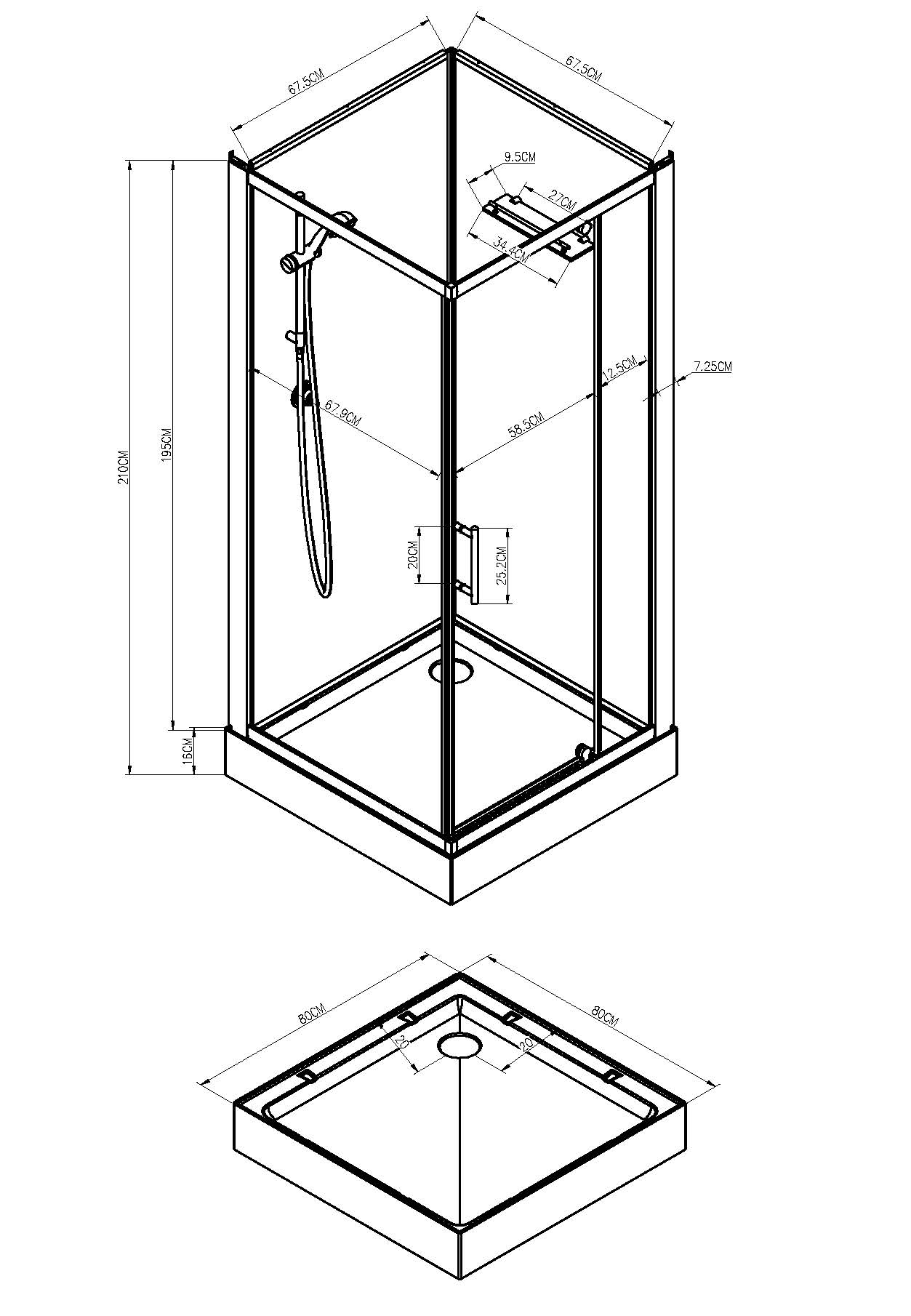 Domino complete douchecabine | 80x80x210cm | 5mm mat glas - WDtegels