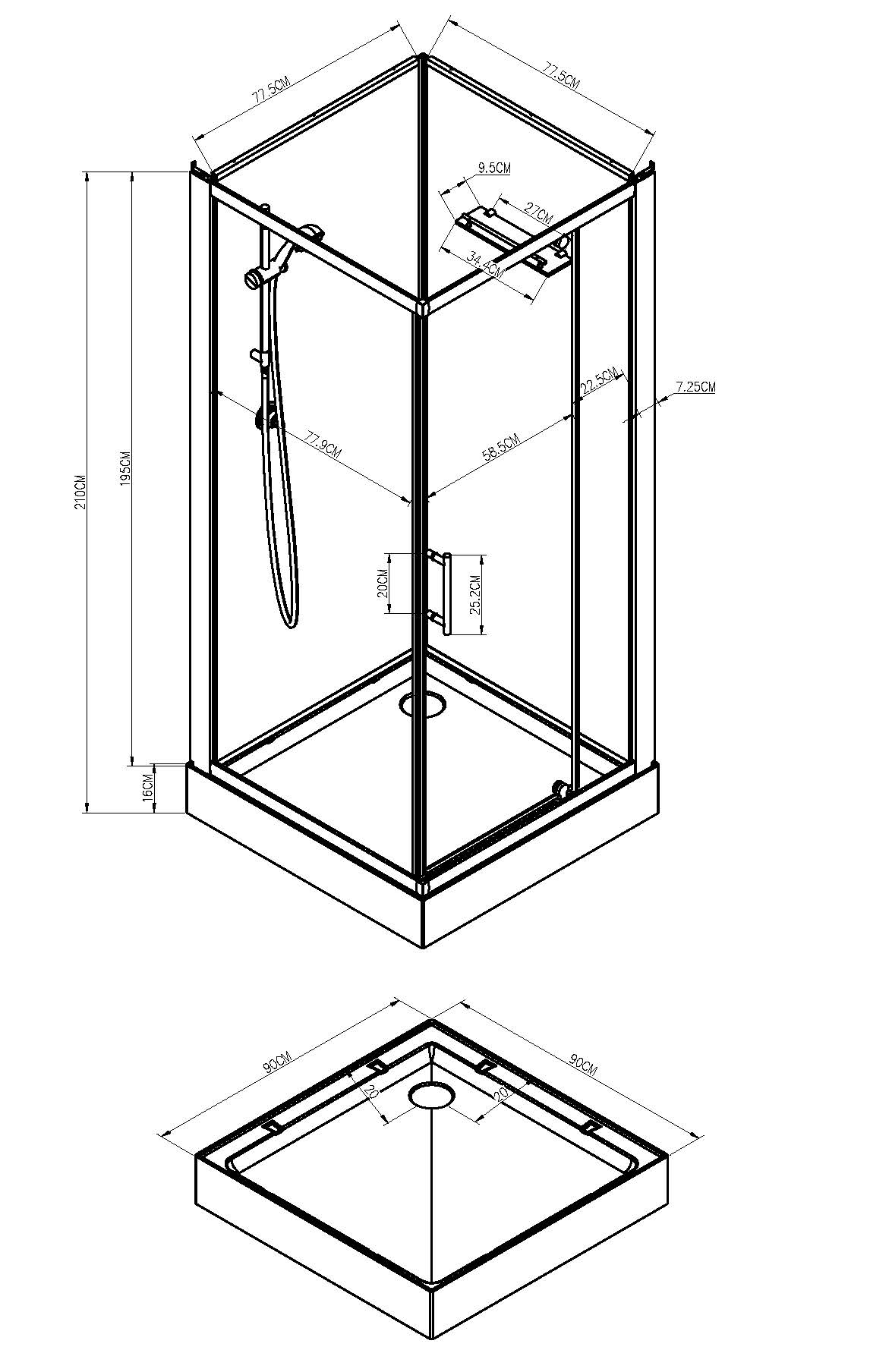 Domino complete douchecabine | 90x90x210cm | 5mm mat glas - WDtegels