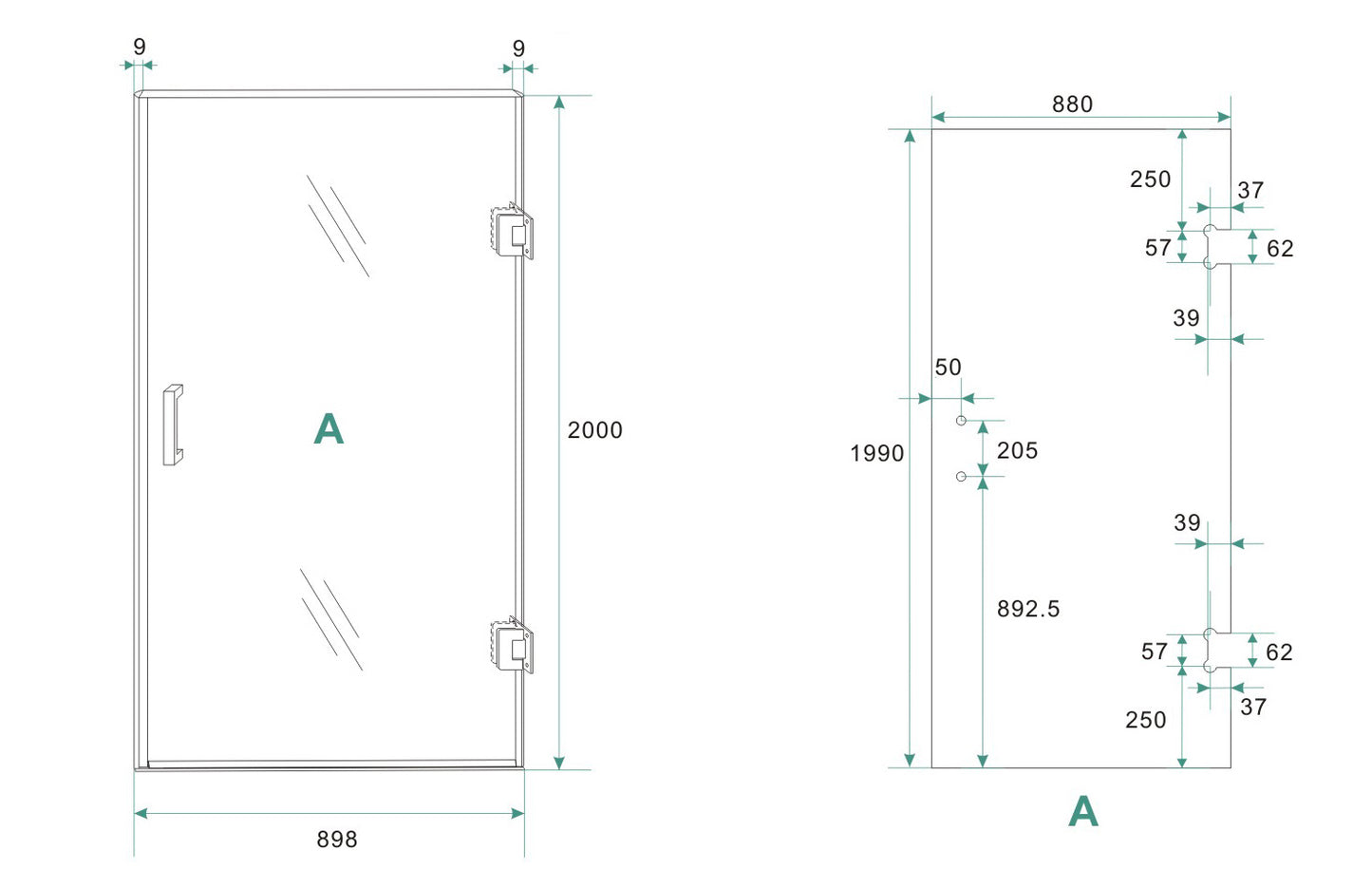 Less nisdeur rechts | 90x200x0.8cm | Nano spiegelrook- naar helder glas/chroom