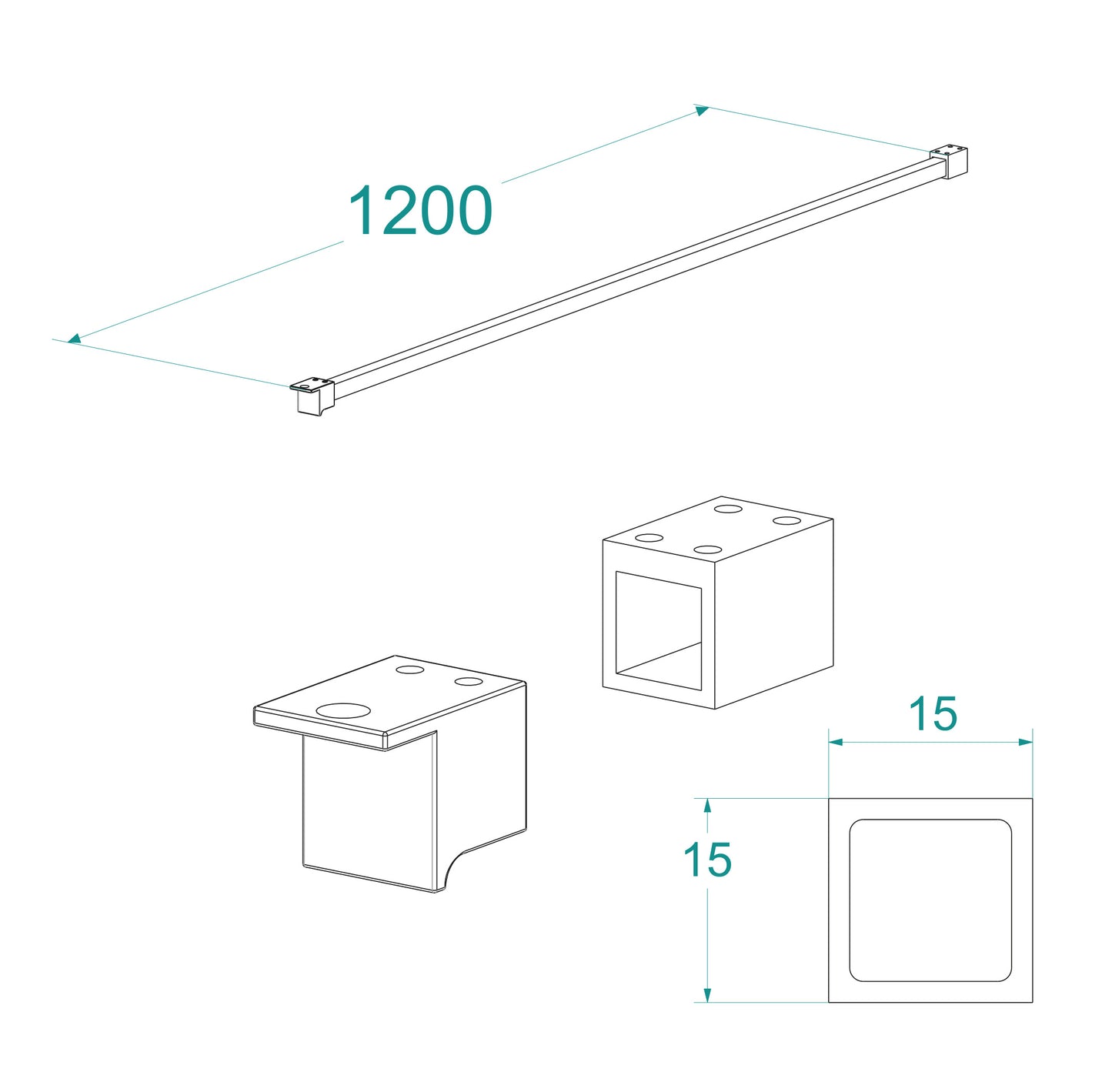 Barra estabilizadora de 1200 mm para ducha de obra Square negra mate