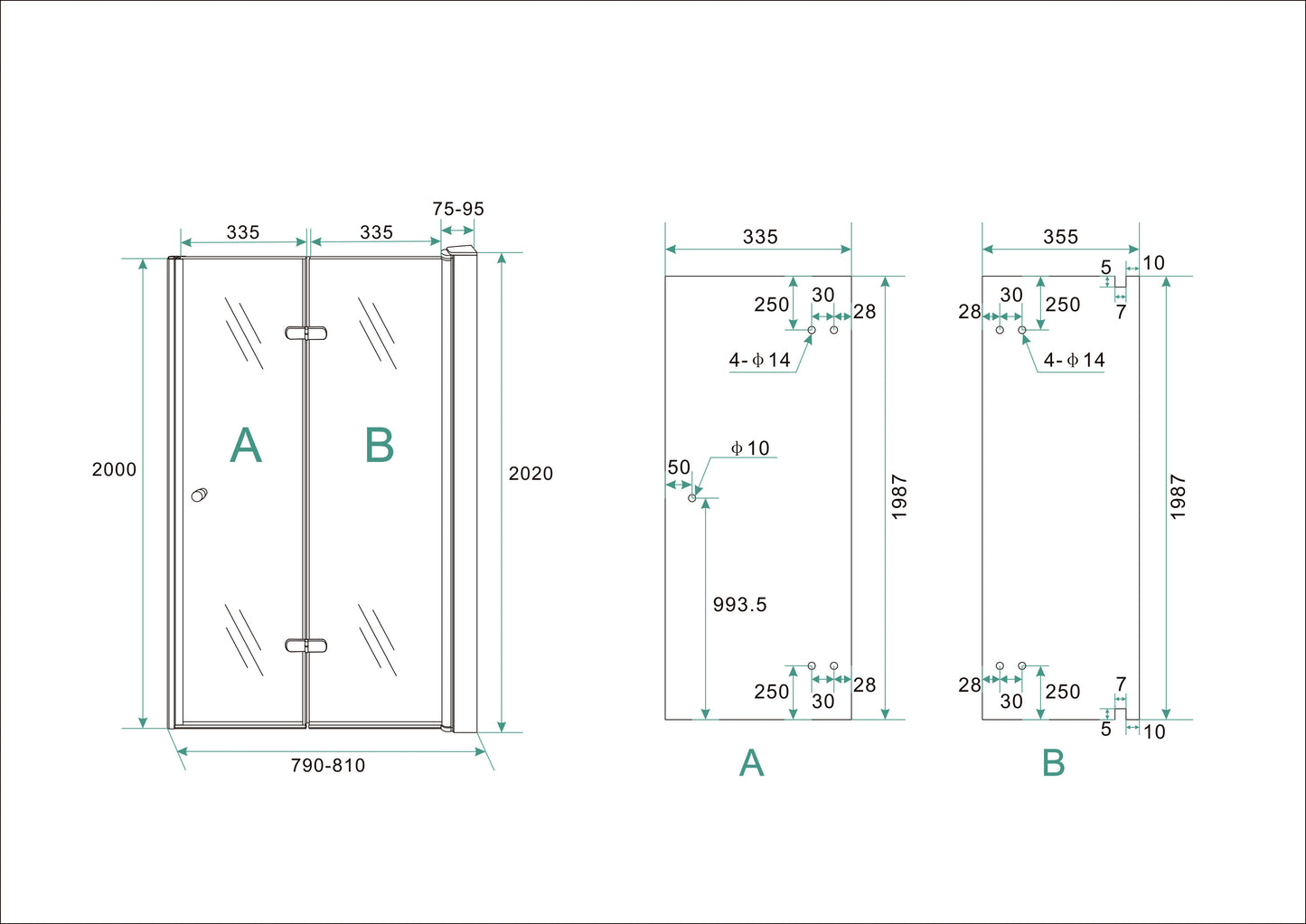 Wiesbaden vouwbare nisdeur 80x202 cm rechts 8 mm NANO glas - WDtegels