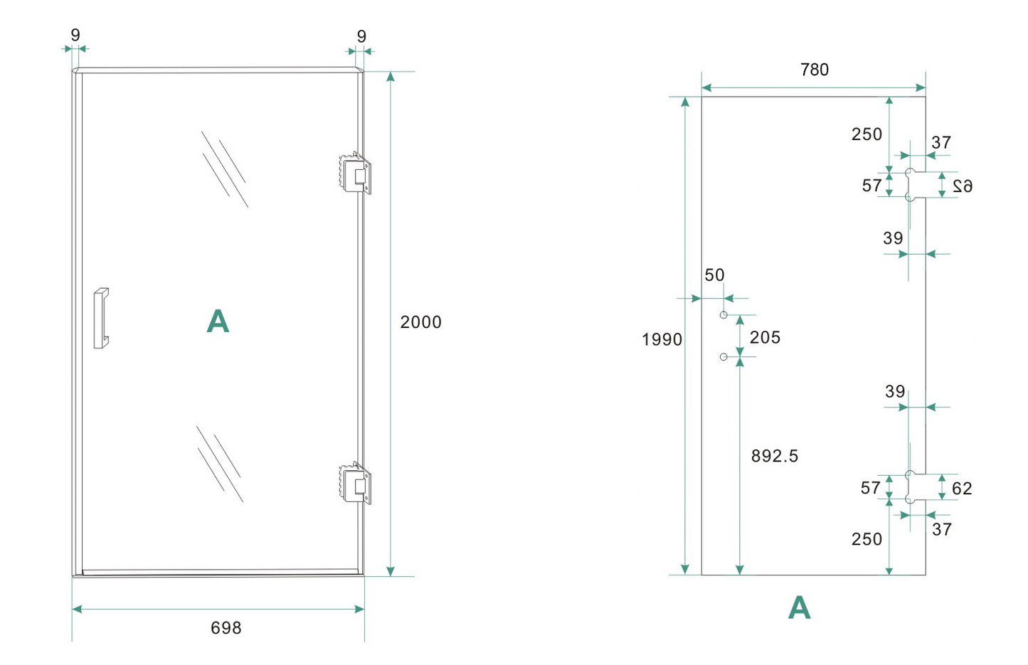 Less glas voor nisdeur rechts | 80x200x0.8cm | Nano spiegelrook- naar helder glas