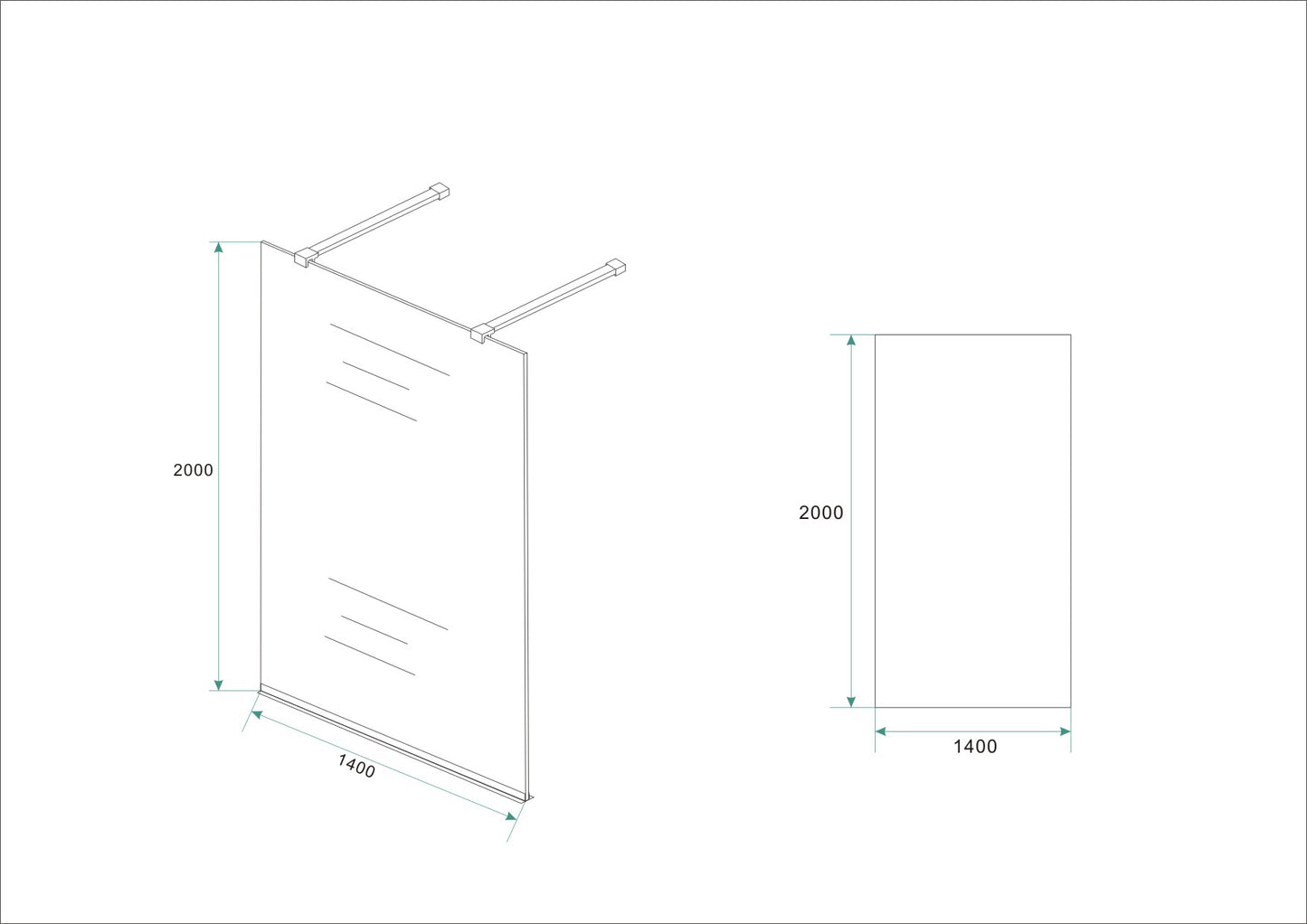 Wiesbaden inloopdouche vrijstaand 140x200 cm - 8mm NANO glas