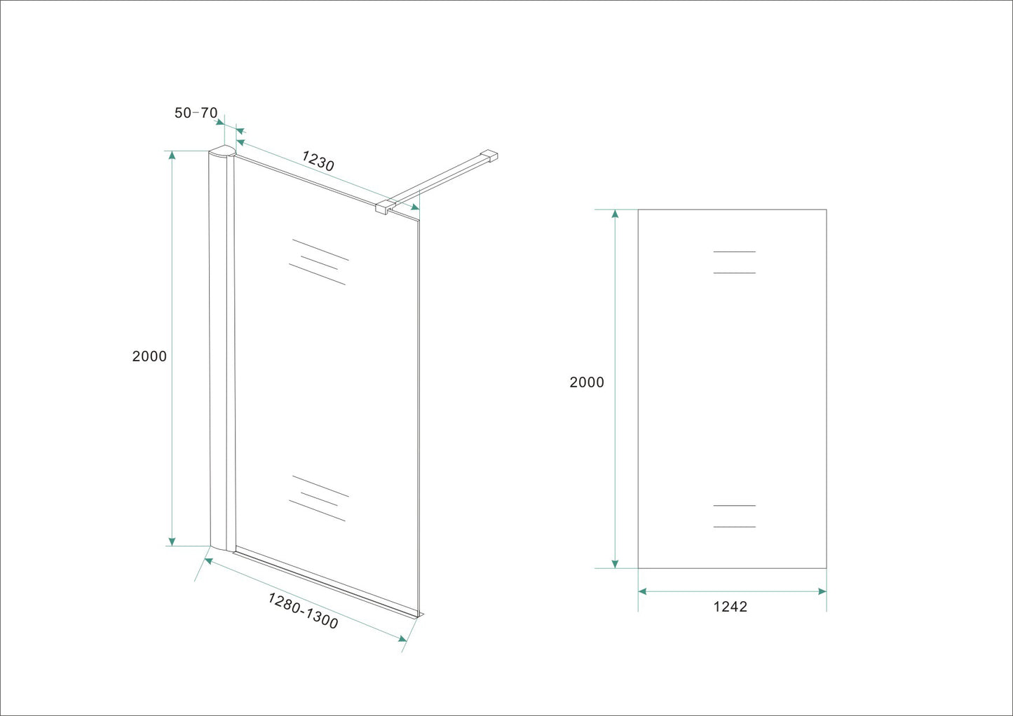 Wiesbaden inloopdouche 130x200 cm - 10mm NANO glas
