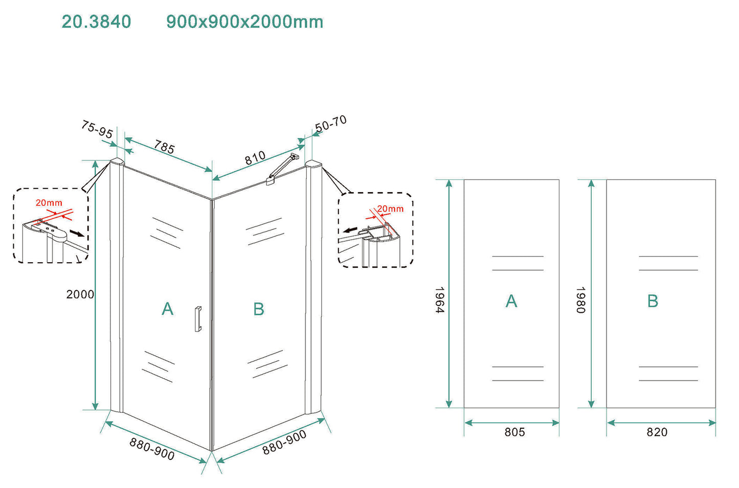 Salone douchecabine | 1 draaideur | 90x90x2000cm | 8 mm nano helder glas/chroom - WDtegels