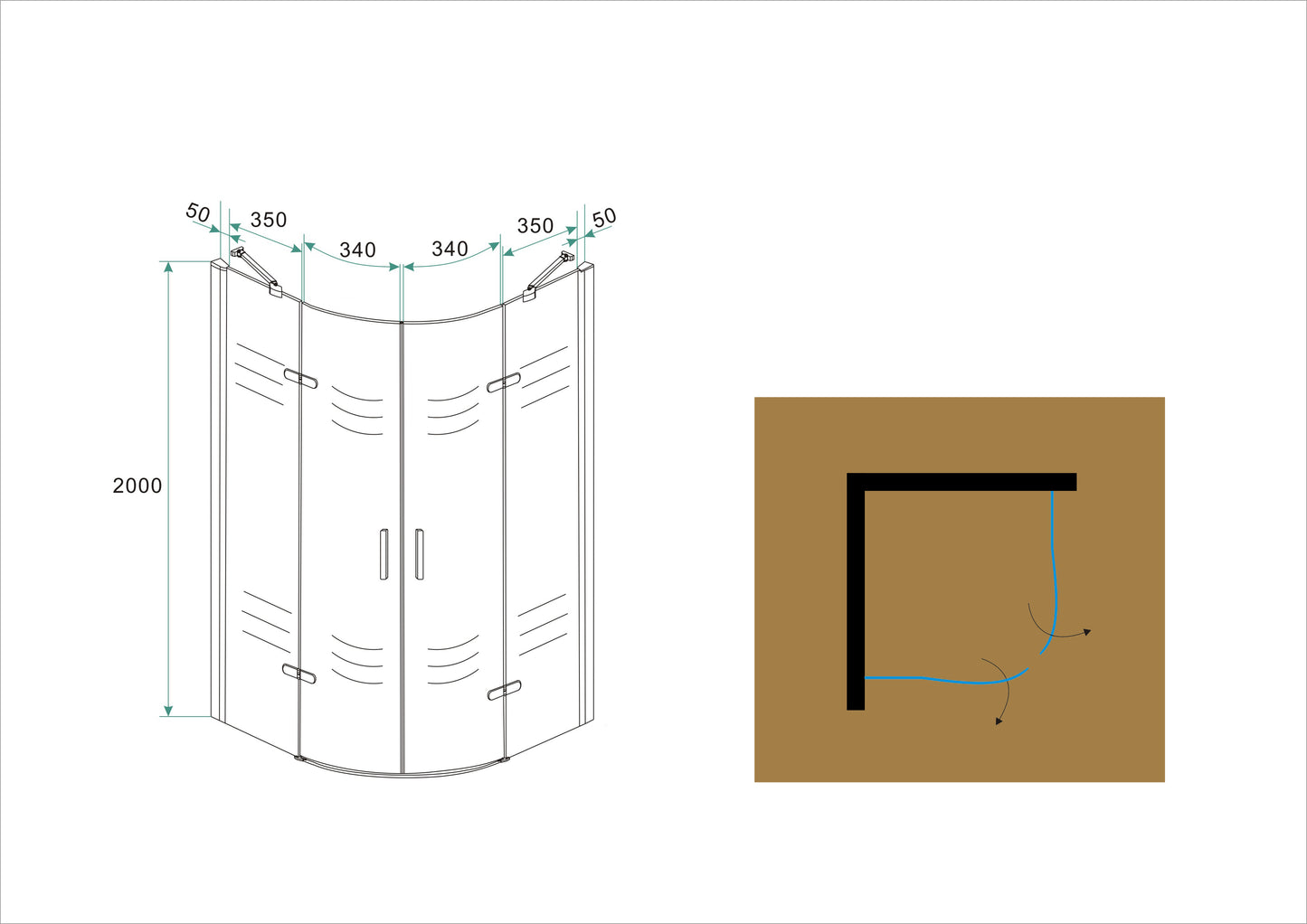 Double douchecabine kwartrond | 2 draaideuren | 90x90x200cm | 8mm nano helder glas/chroom - WDtegels