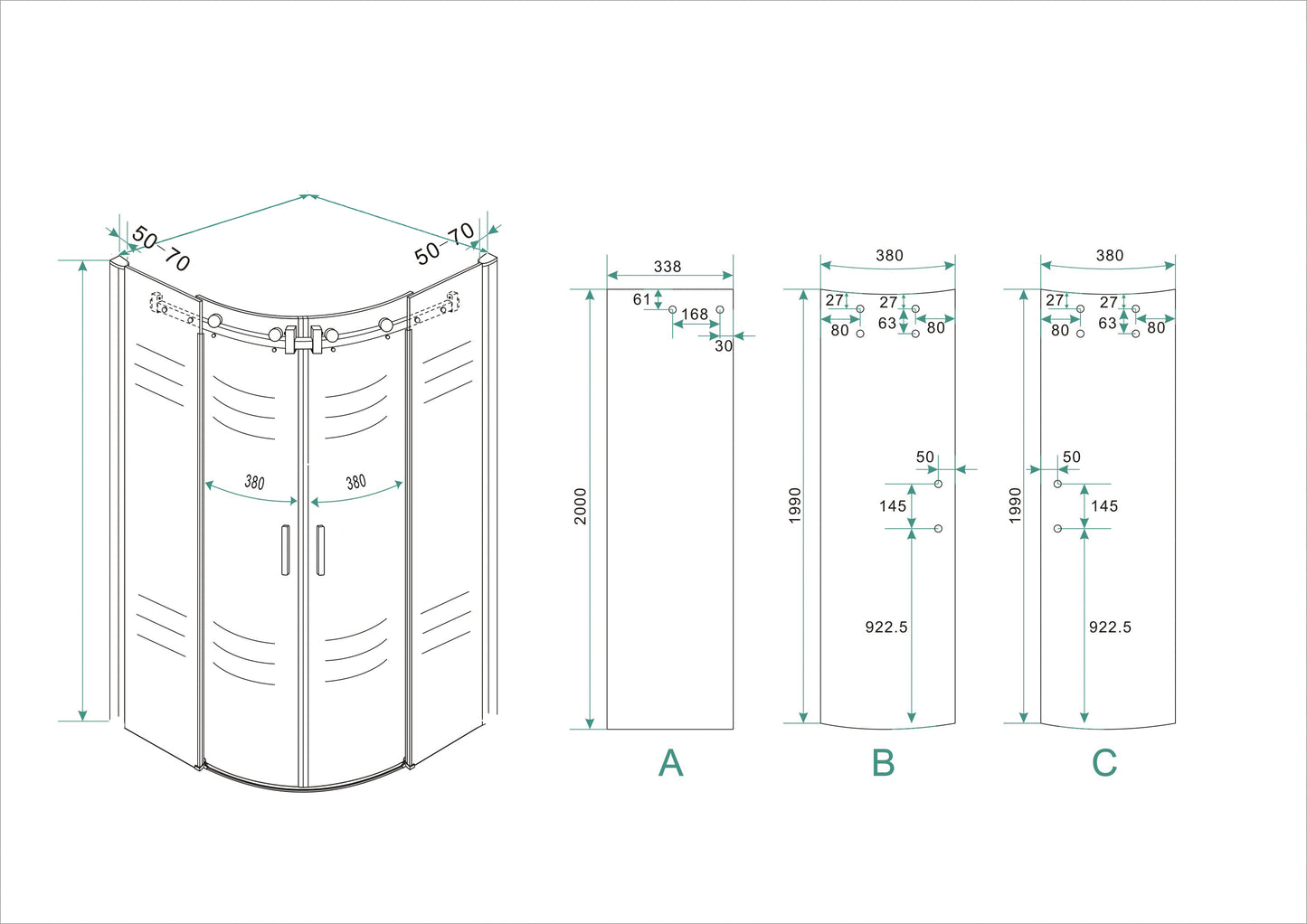 Entra douchecabine kwartrond | 2 schuifdeuren | 90x90x200cm | 8mm nano helder glas/chroom - WDtegels