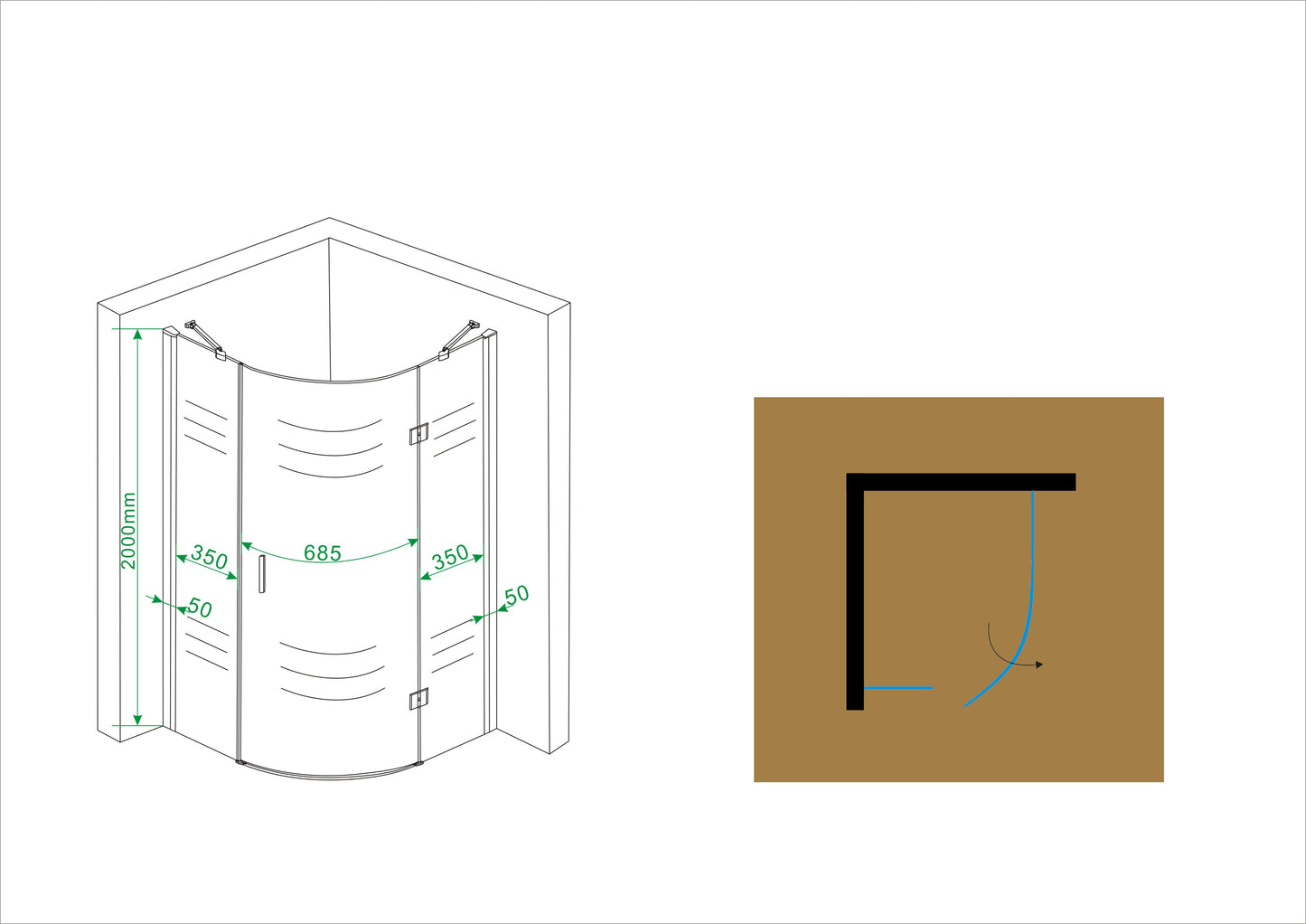 Curf douchecabine kwartrond | 1 draaideur rechts | 90x90x200cm | 8mm helder glas/chroom - WDtegels
