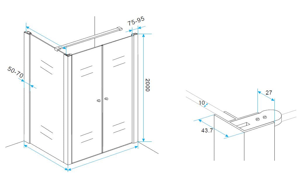 Wiesbaden hoekprofiel tbv nisdeur+profiel met zijwand 10mm - WDtegels