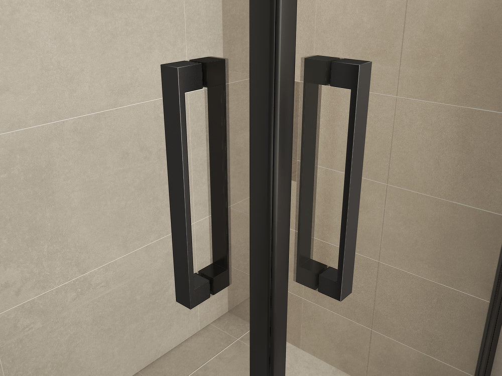 Salone cabine met 2 draaideuren 900 x 900 x 2000 x 8 mm nano helder glas/mat zwart - WDtegels