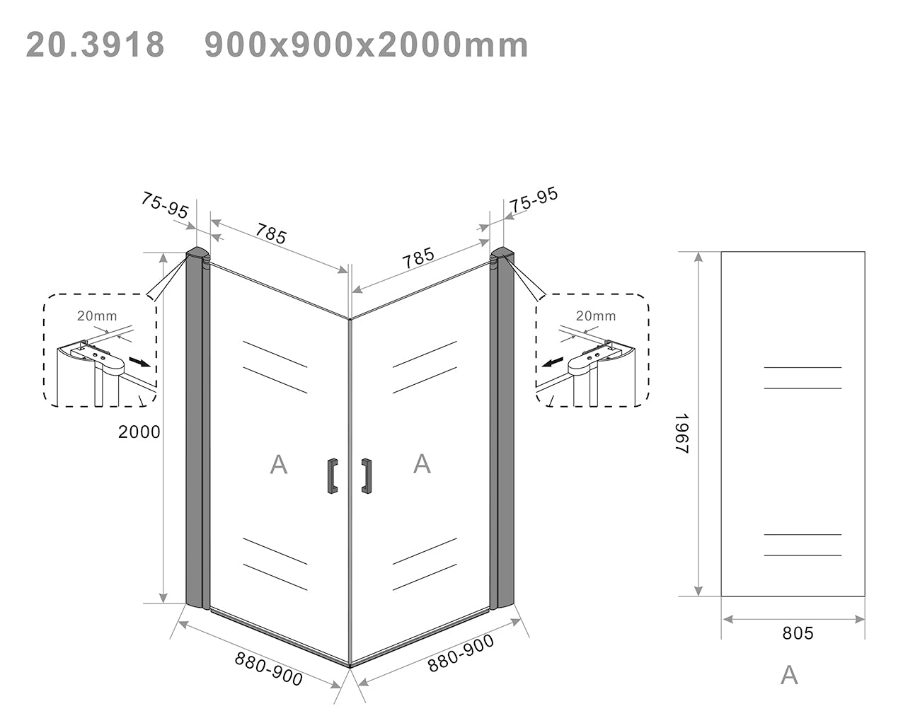 Salone Douchecabine | 2 draaideuren | 90x90x200cm | 8mm nano helder glas/mat zwart - WDtegels