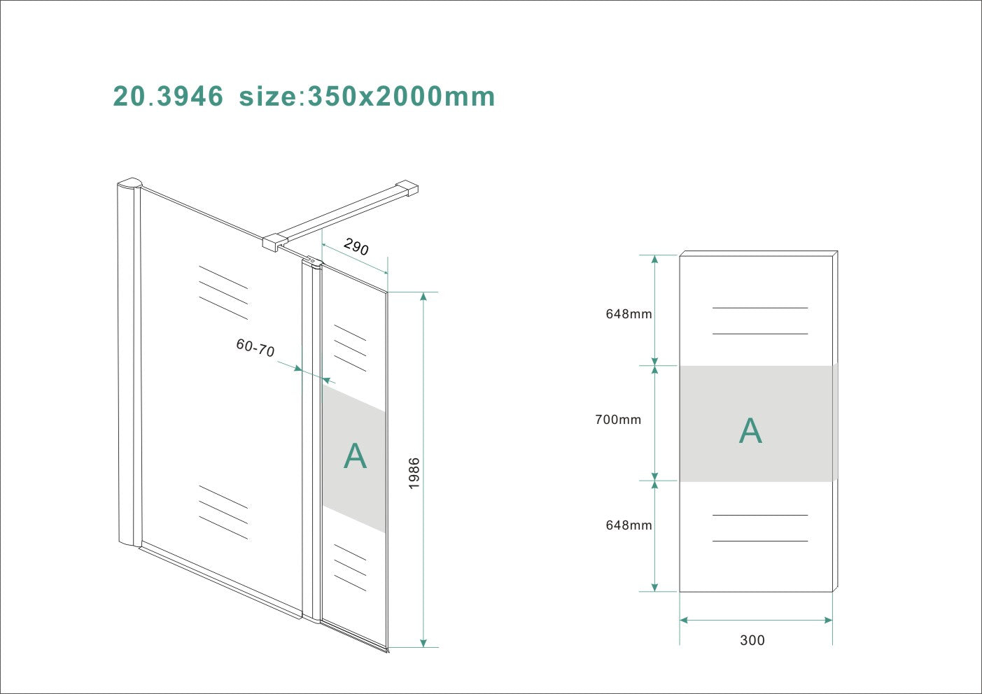 Wiesbaden zijwand+scharnierprof.links 350x2000 10mm NANO ged.matglas - WDtegels
