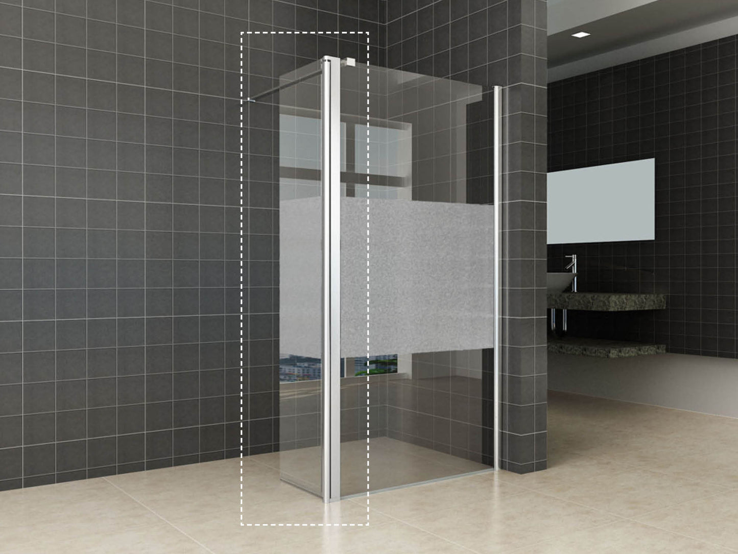 Comfort zijwand draaibaar rechts 350 x 2000 x 10 mm nano helder glas met melkglas middenband/chroom - WDtegels