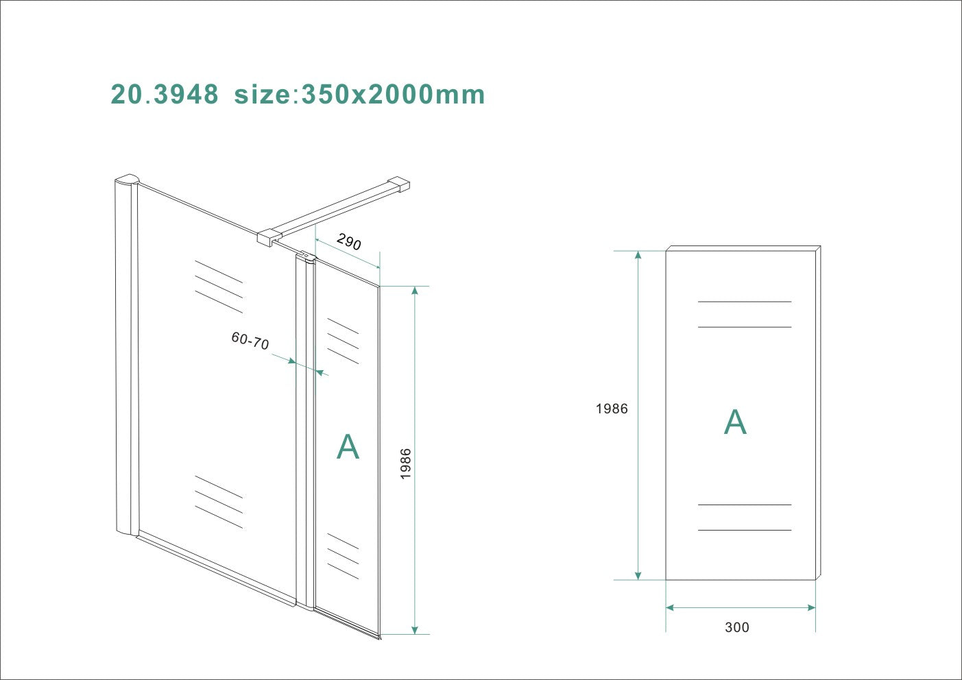 Wiesbaden zijwand+scharnierprof.links 350x2000 10mm NANO geheel matglas - WDtegels