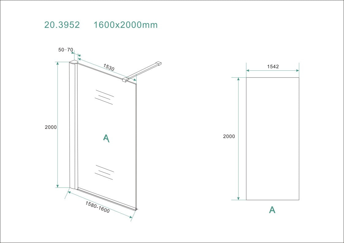 Wiesbaden inloopdouche 160x200 cm - 8mm NANO glas