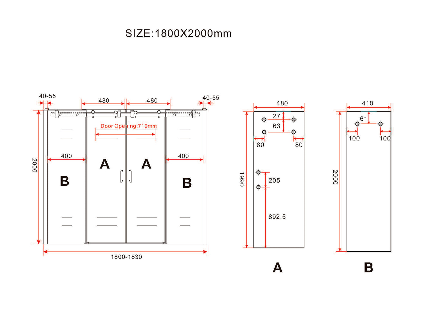 Puerta corredera de nicho doble 1800 x 2000 x 8 mm nano cristal transparente/cromo