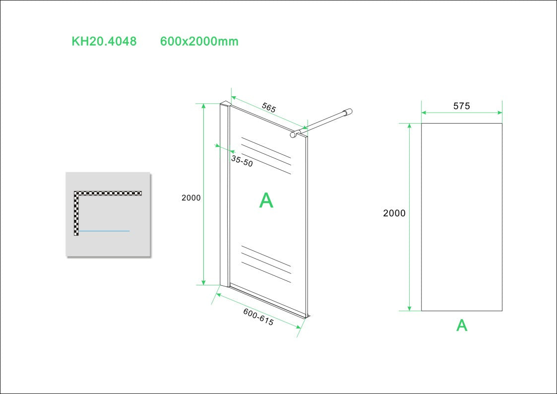 Wiesbaden Eco inloopdouche 60x200 cm - 8mm NANO glas