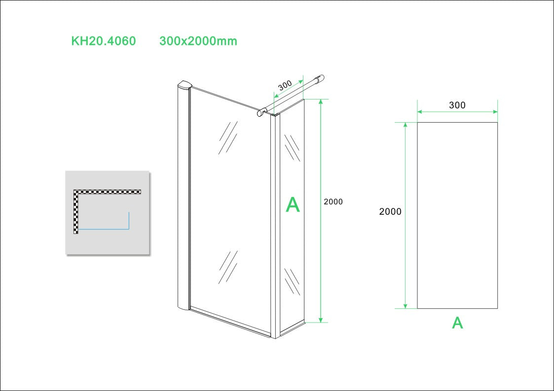 Wiesbaden Eco zijwand met hoekprofiel 300x2000
