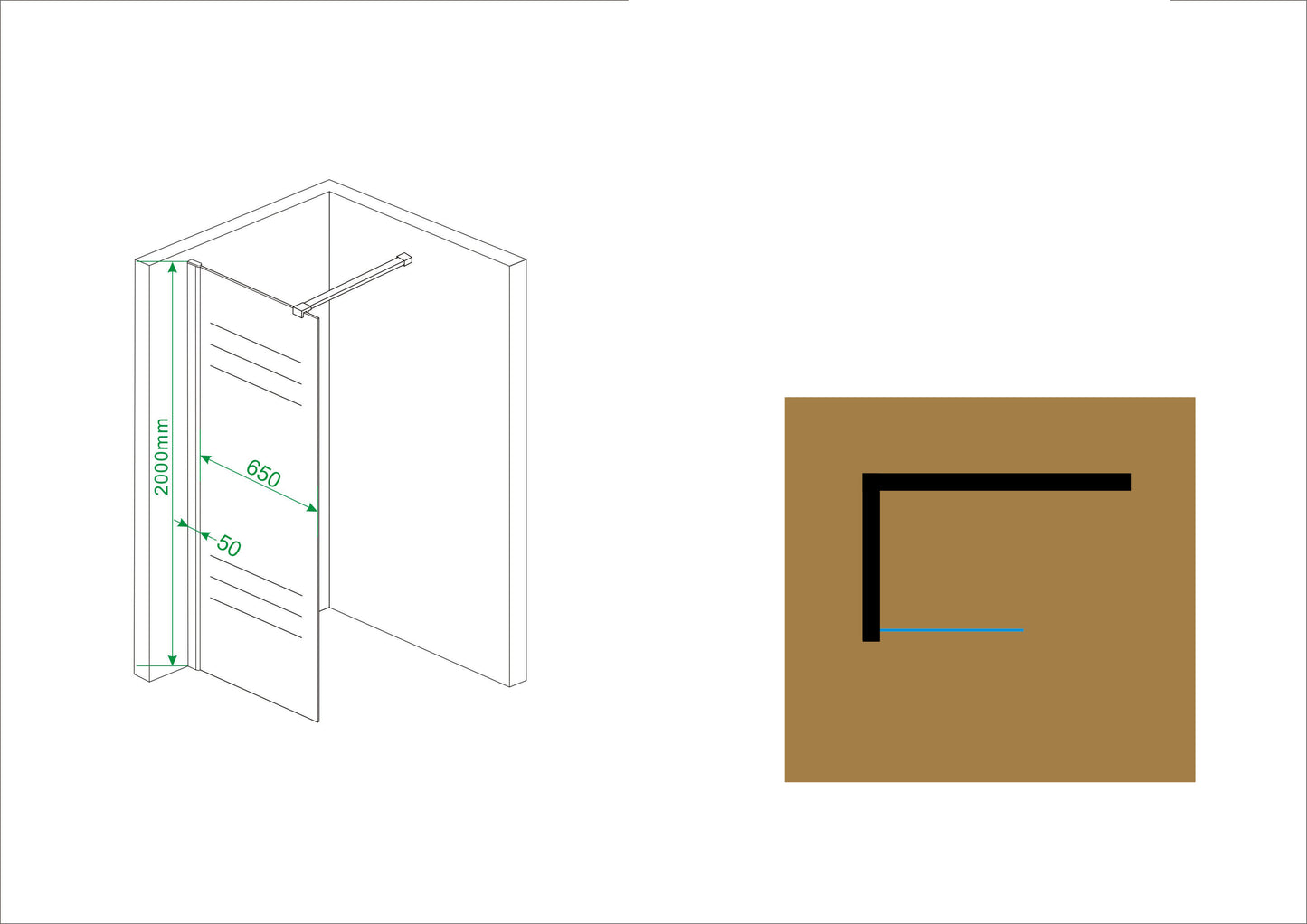 Wiesbaden Comfort inloopdouche 70x200 cm - 10mm NANO gedeeltelijk matglas