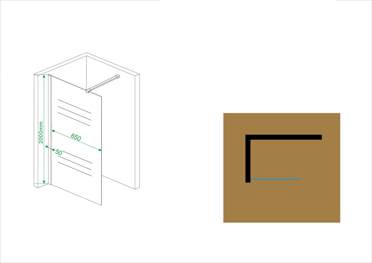 Wiesbaden Comfort inloopdouche 90x200 cm - 10mm NANO gedeeltelijk matglas