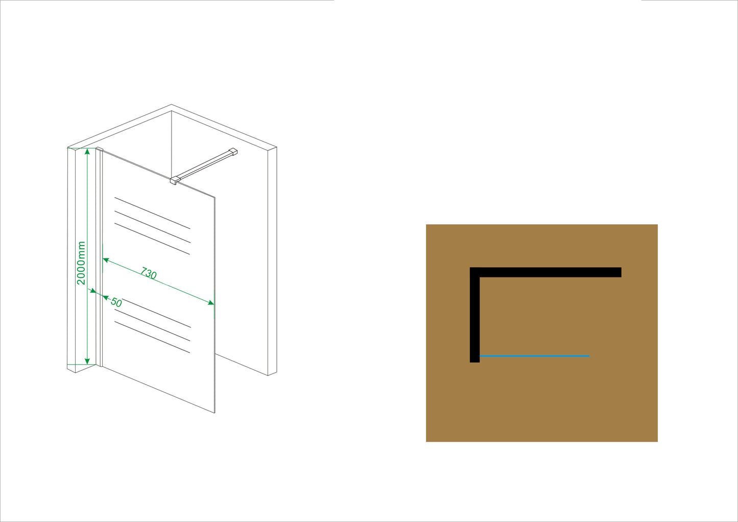 Wiesbaden Comfort inloopdouche 110x200 cm- 10 mm NANO gedeeltelijk matglas - WDtegels