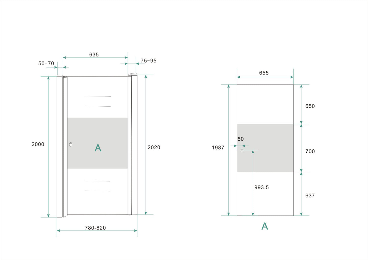 Wiesbaden nisdeur -R- met profiel 80x202 cm 8 mm NANO ged.matglas - WDtegels