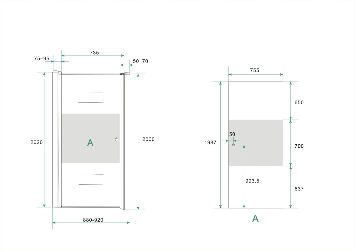 Wiesbaden nisdeur -L- met profiel 90x202 cm 8 mm NANO ged.matglas - WDtegels