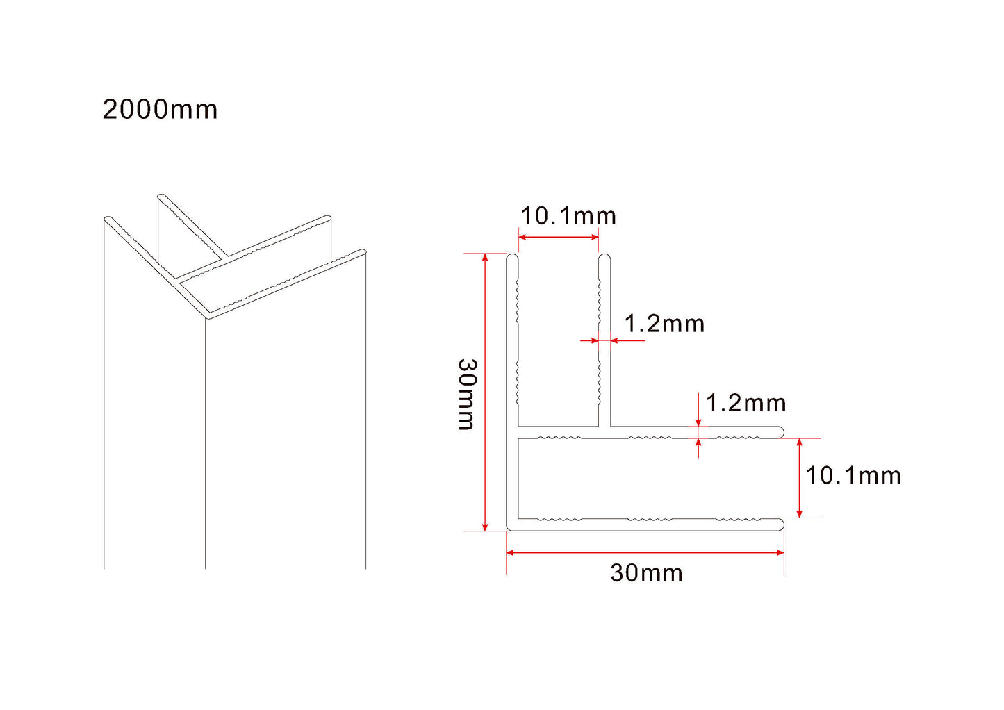Wiesbaden hoekprofiel tbv glaswand 1cm 200cm koper - WDtegels