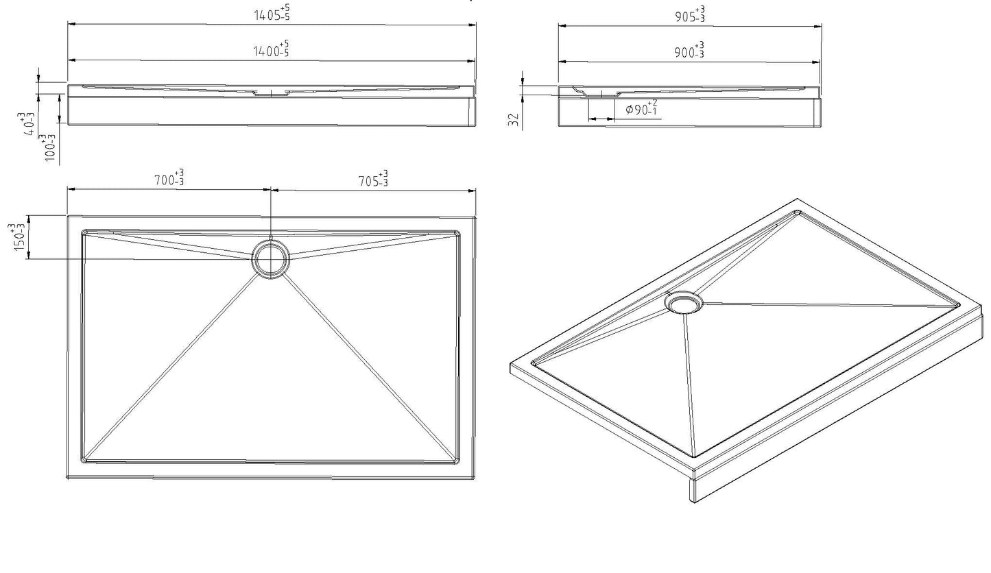 Panel frontal + patas para plato de ducha acrílico 140x90x4 blanco Wiesbaden