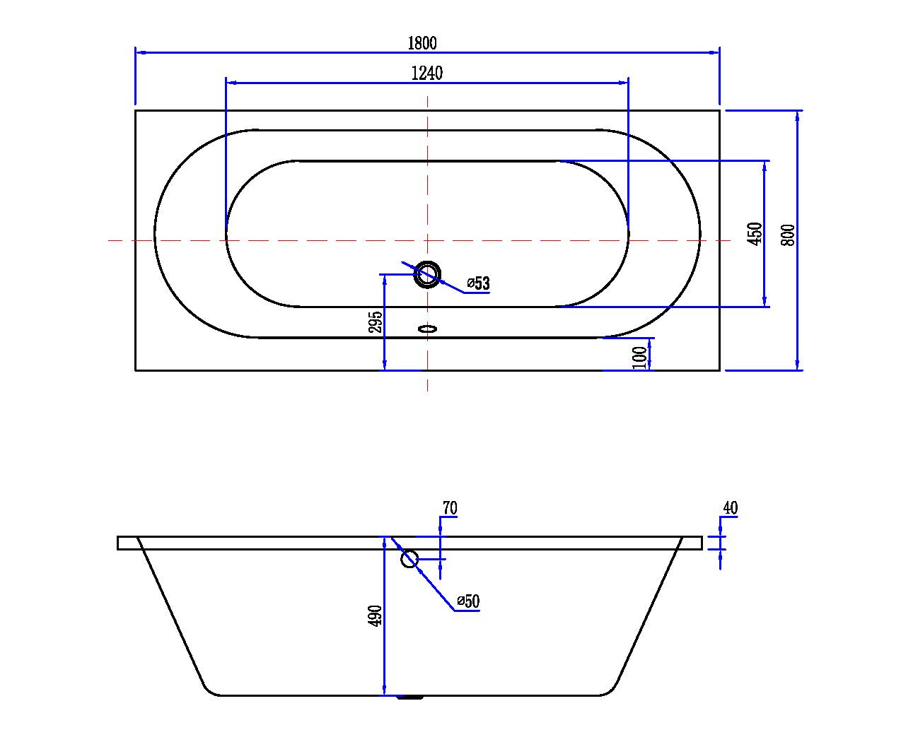 Portus RD inbouw duo ligbad | 180x80x49cm | Mat wit