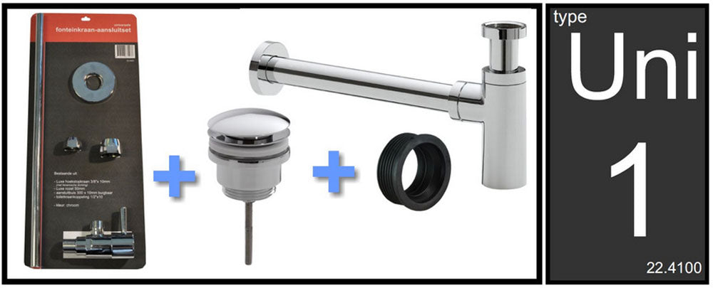 Uni-1 wastafel aansluitset met sifon chroom