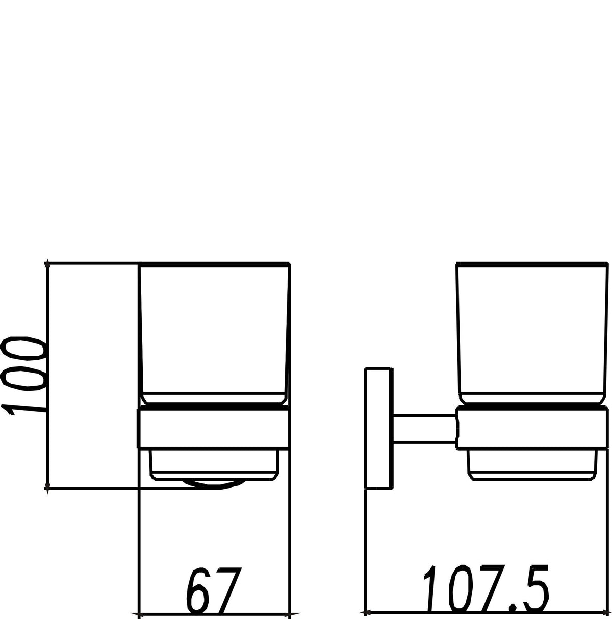 Lijntekening 304 beker met houder RVS