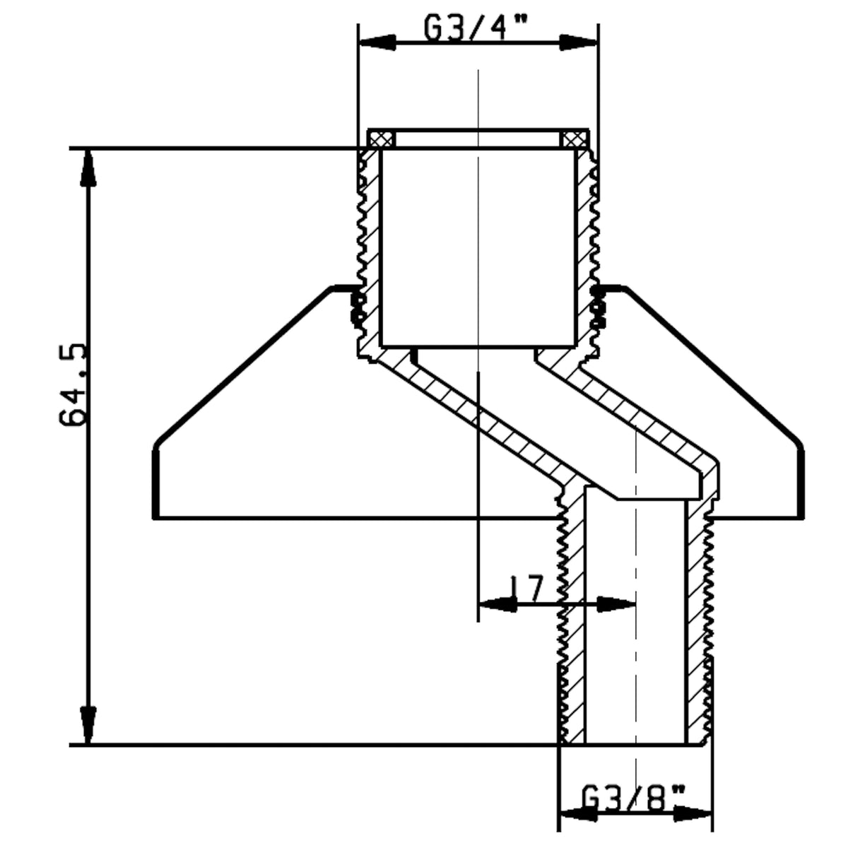 Lijntekening Set S-koppelingen 3/4 inchx3/8 inch grote sprong