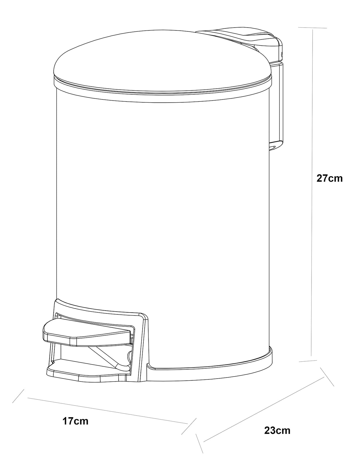 Lijntekening Tobin pedaalemmer softclose 3 liter mat zwart