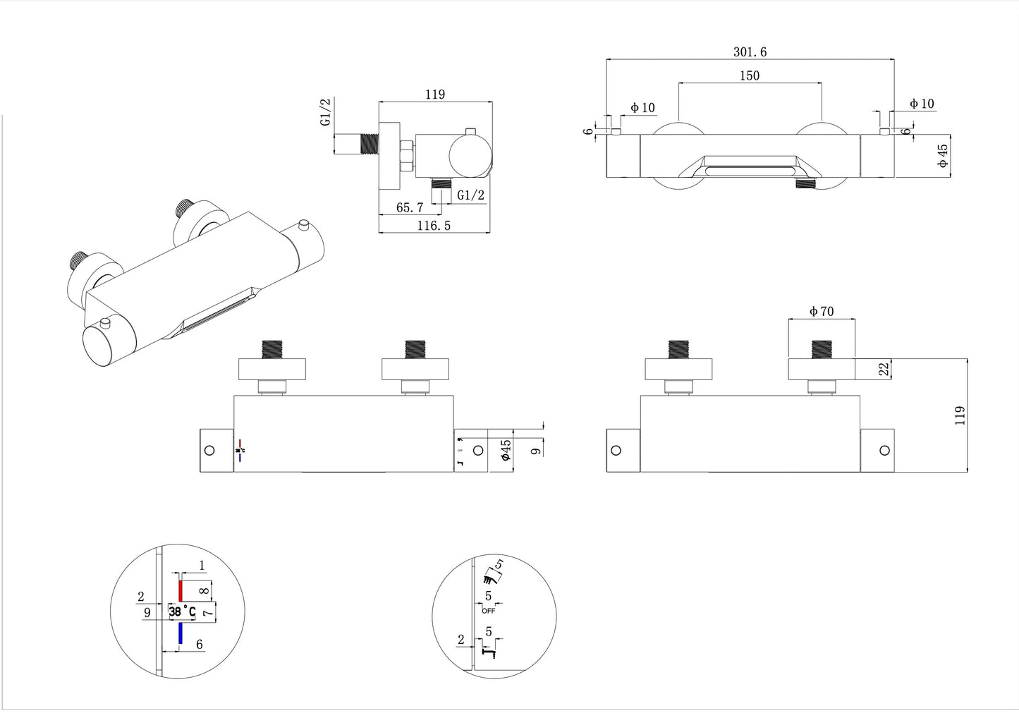 Style thermostatische badmengkraan | Waterval | Cooltouch | Chroom