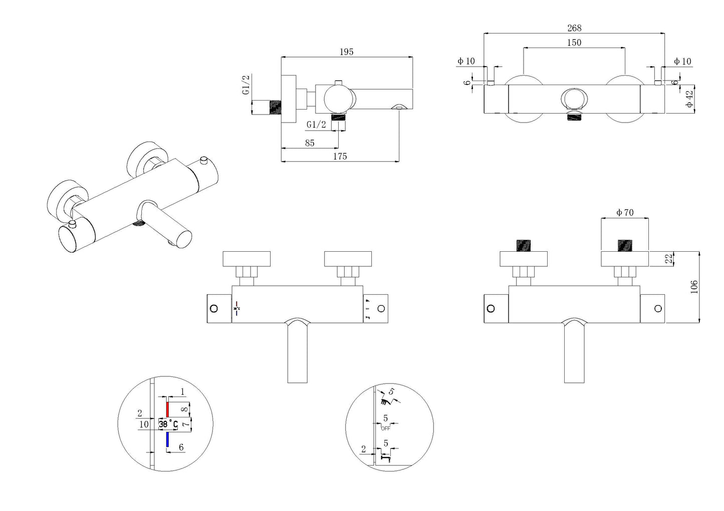 Style thermostatische badmengkraan | Cooltouch | Chroom PVD