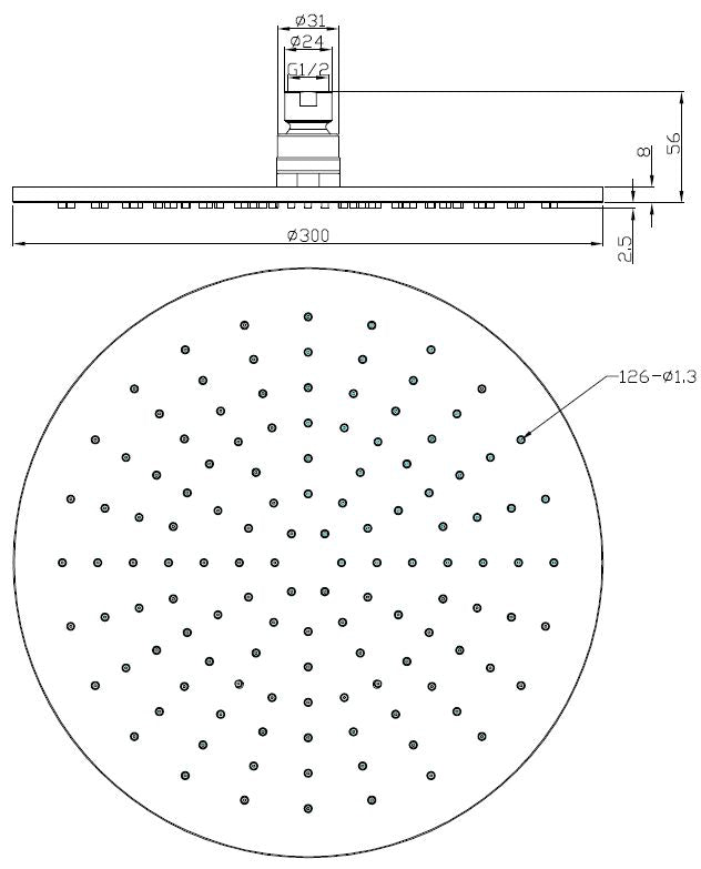Wiesbaden luxe mess.hoofddouche rond 300mmx8mm mat-zwart
