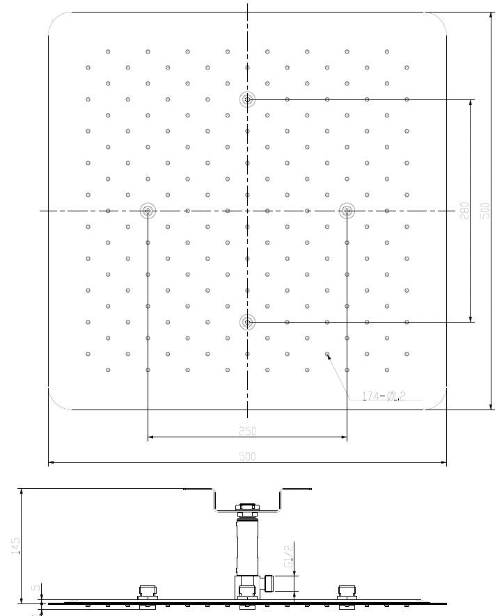 Wiesbaden UFO inbouw-hoofddouche plafond vierkant 50x50x2cm chroom