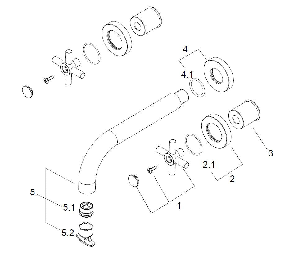 Wiesbaden Cross 2-knops wastafel-afbouwdeel chroom