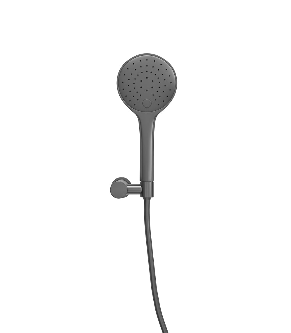 UniMatch handdoucheset met handdouche 3 standen Ø 12 cm, doucheslang en wandhouder kantelbaar gunmetal - WDtegels
