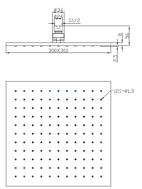 Wiesbaden luxe mess.hoofddouche vierkant 300mmx8mm chroom