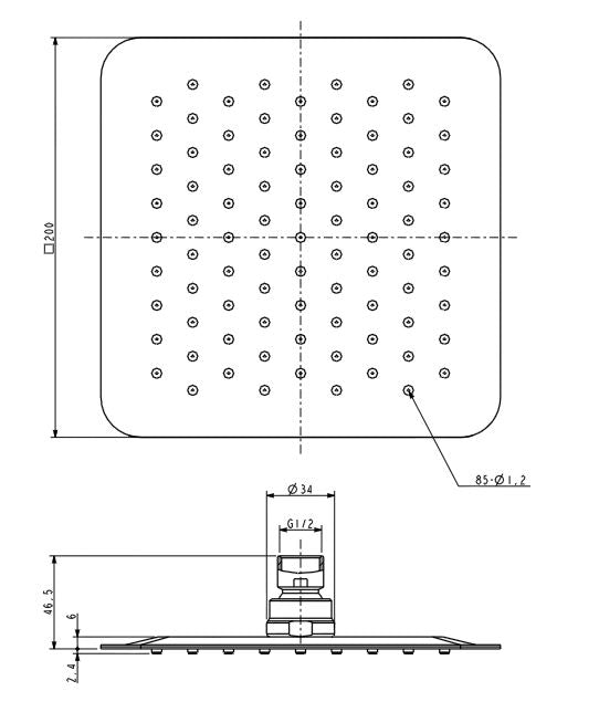 Wiesbaden UFO Luxe hoofddouche vierkant 200mm Ultra plat chroom