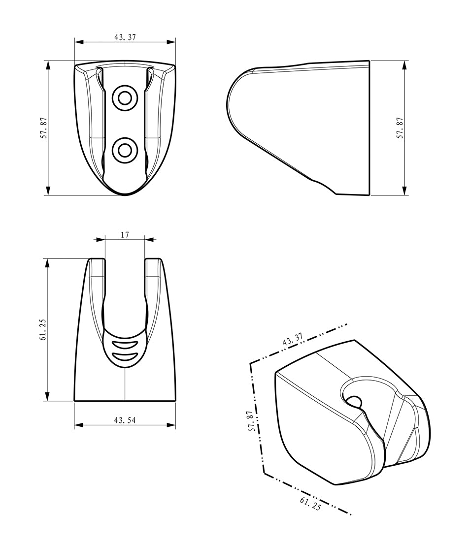 Maattekening UniMatch wandhanddouchehouder kunststof Mat zwart