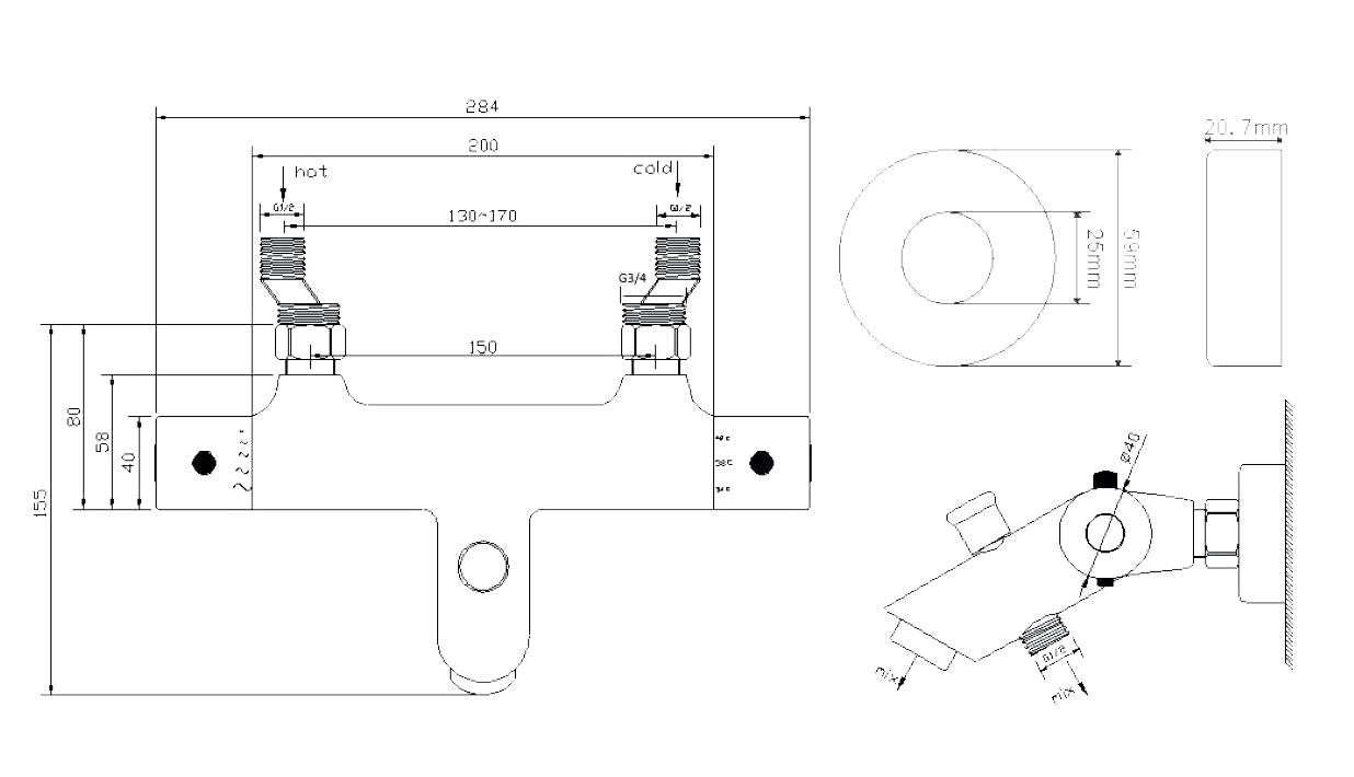 Rio thermostatic bath mixer 15 cm chrome