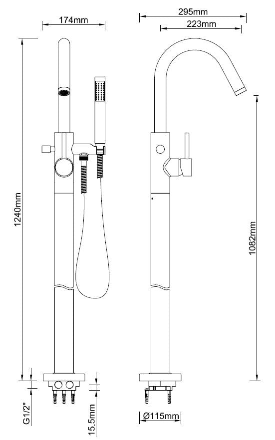 Wiesbaden Caral vrijstaande badmengkraan compleet chroom