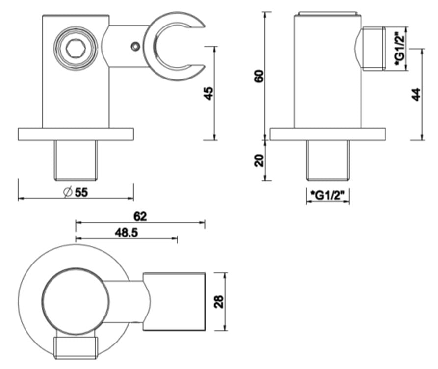 Wiesbaden luxe doucheaansluiting+kantelb.opsteek 1/2'' chroom