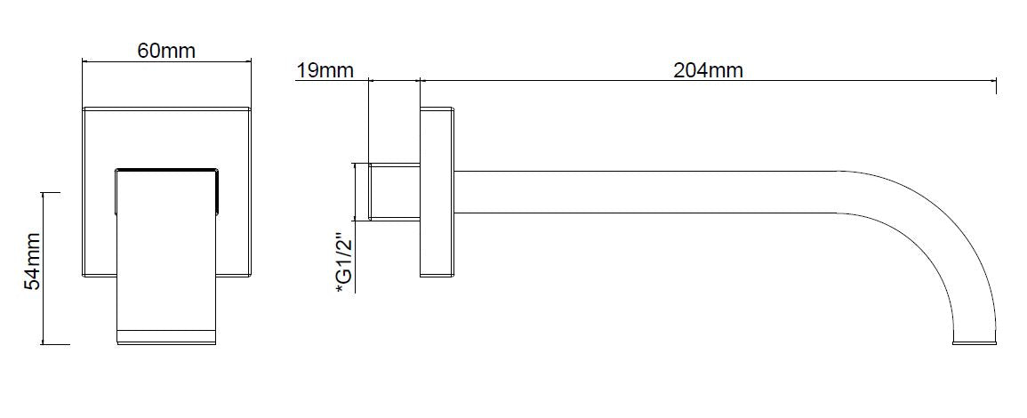 Wiesbaden inbouw-uitloop vierkant 20cm 1/2'' chroom - WDtegels
