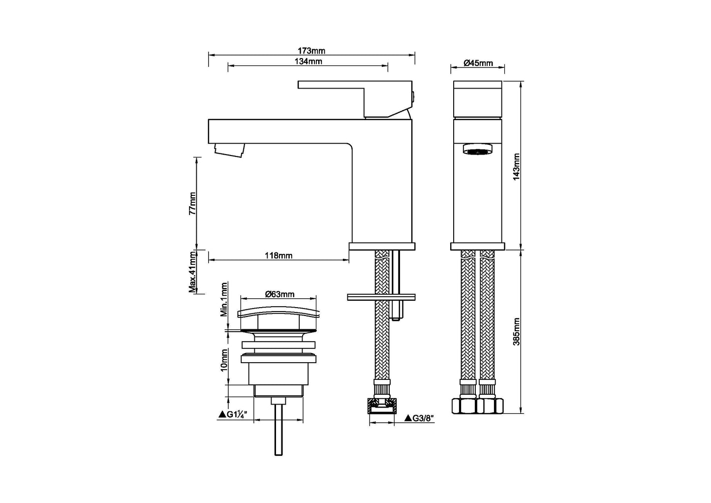 Wiesbaden Rombo wastafelmengkraan + clickwaste geborsteld staal