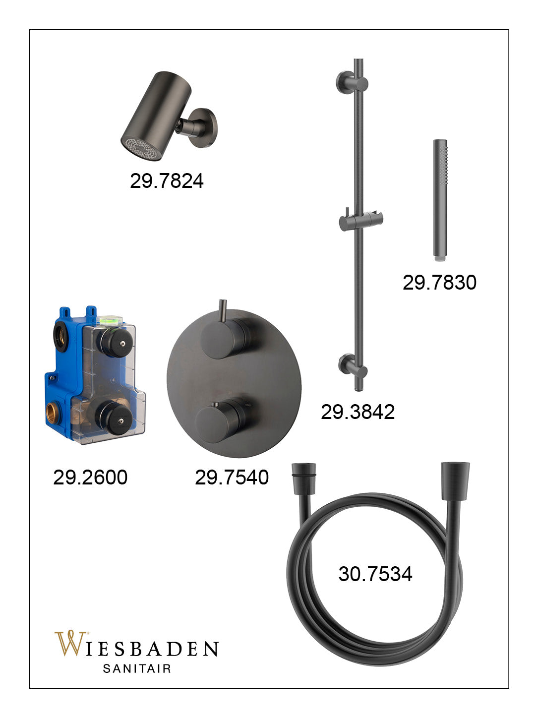 Caral inbouwthermostaatset 2-weg rond gunmetal - afbeelding 3